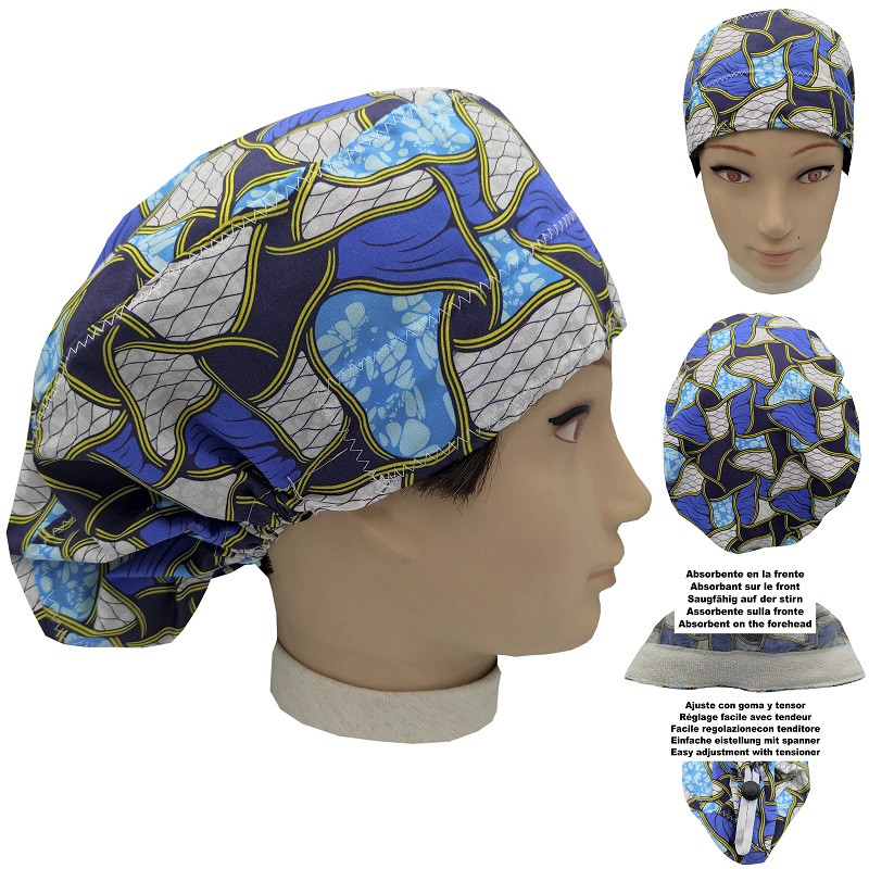 Women's Nursing Caps Blue Africa for Long Hair bolsohatillo tc